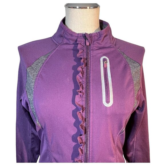 Womens Athleta Prevail Full Zip Purple Jacket Size Small Ruffle Running Pockets - Picture 5 of 9